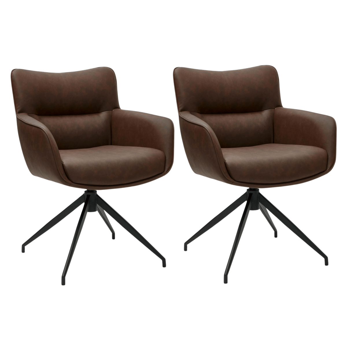 Jessica Esszimmerstühle mit Armlehne 2er Set - Drehbar, Kunstleder Cognac Braun - FURNHOUSE