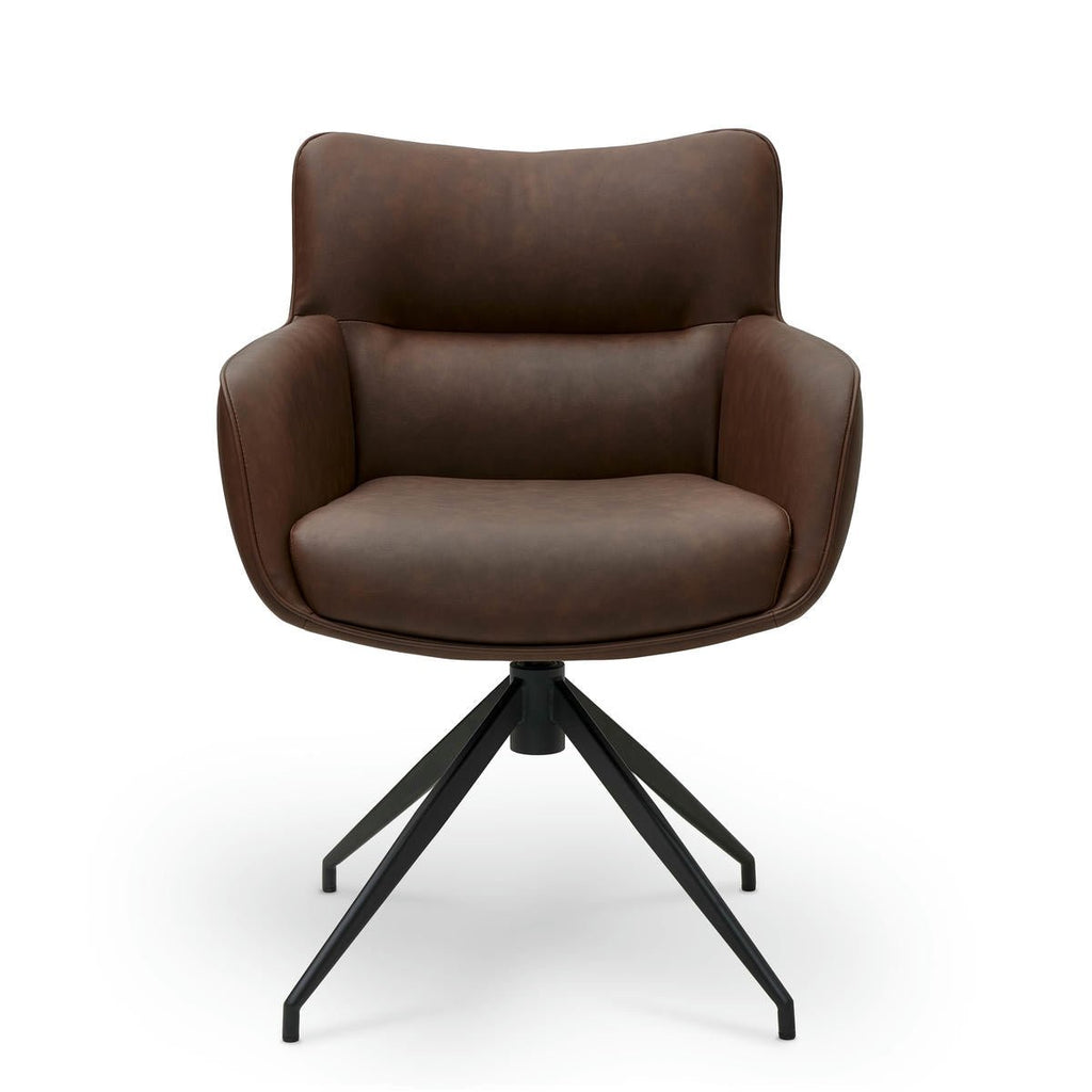 Jessica Esszimmerstühle mit Armlehne 2er Set - Drehbar, Kunstleder Cognac Braun - FURNHOUSE