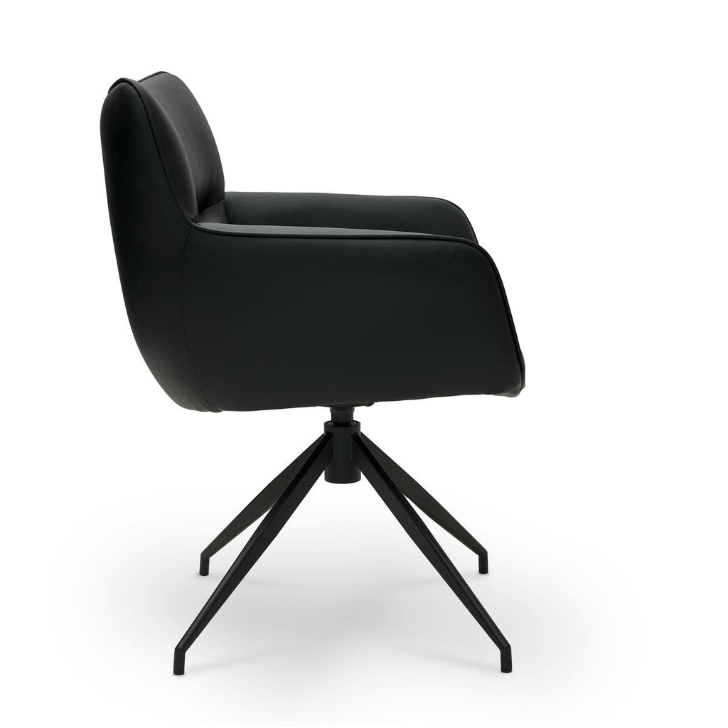 Jessica Esszimmerstühle mit Armlehne 2er Set - Drehbar, Kunstleder Schwarz - FURNHOUSE