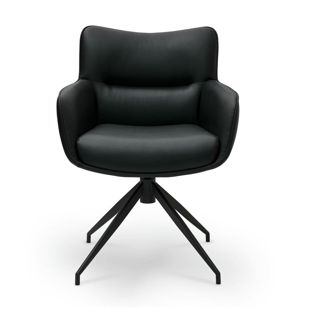 Jessica Esszimmerstühle mit Armlehne 2er Set - Drehbar, Kunstleder Schwarz - FURNHOUSE