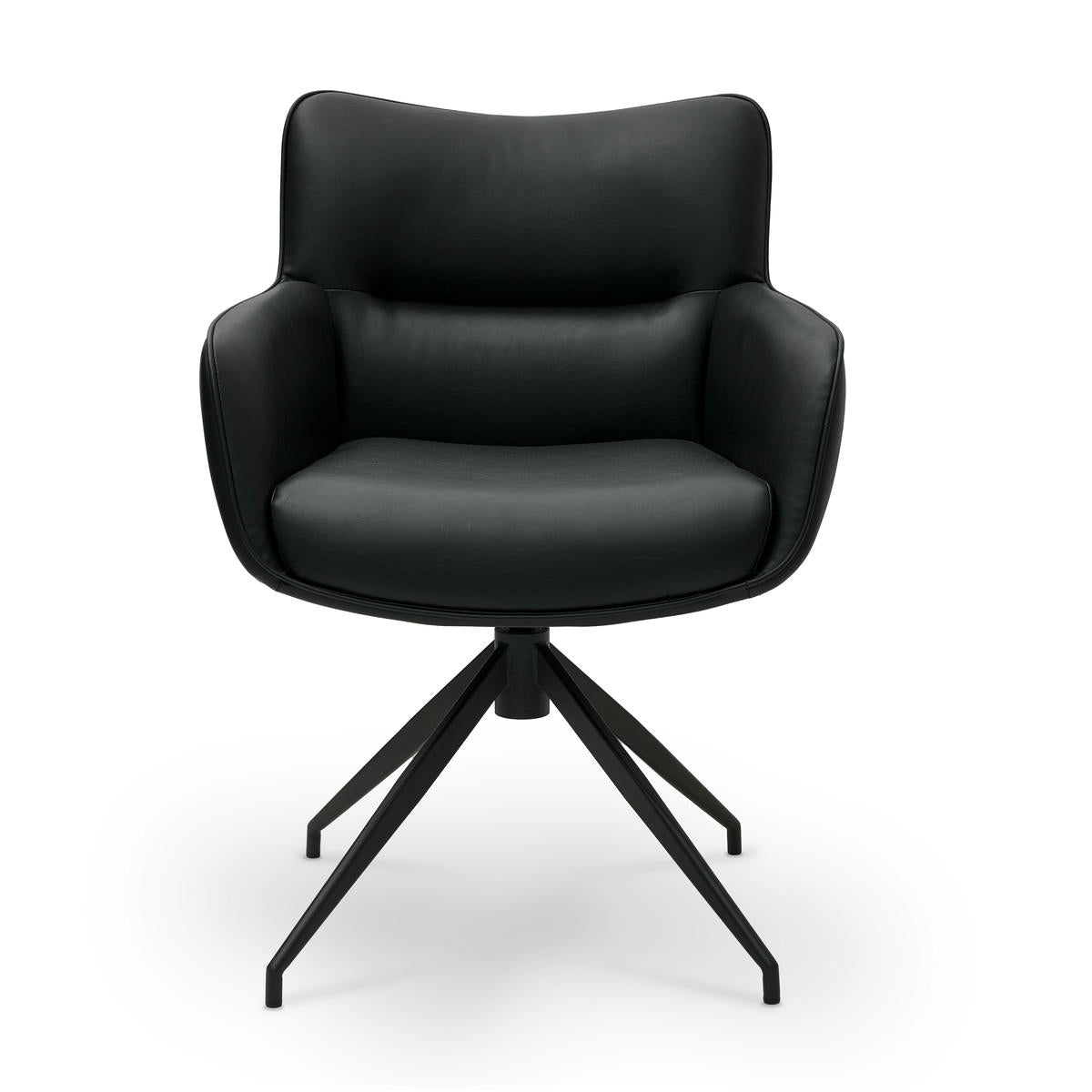 Jessica Esszimmerstühle mit Armlehne 2er Set - Drehbar, Kunstleder Schwarz - FURNHOUSE