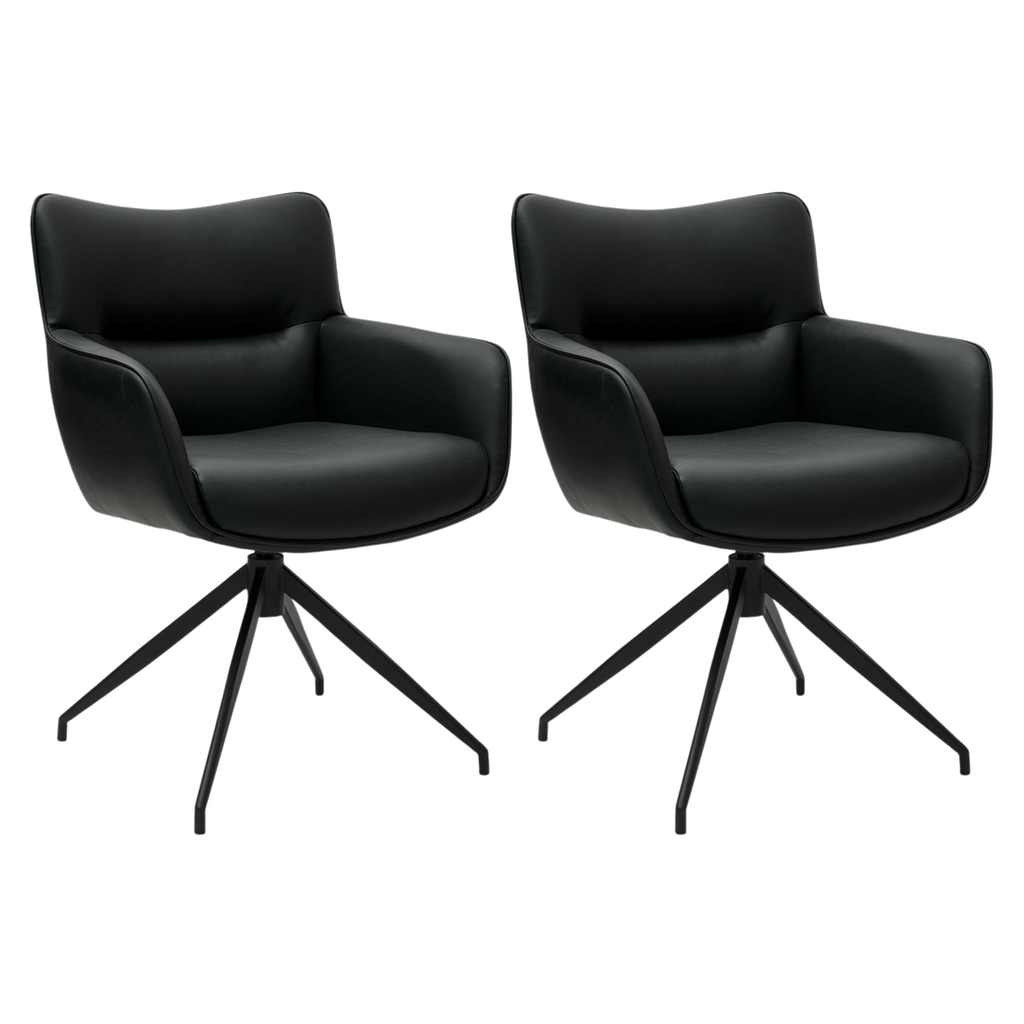 Jessica Esszimmerstühle mit Armlehne 2er Set - Drehbar, Kunstleder Schwarz - FURNHOUSE
