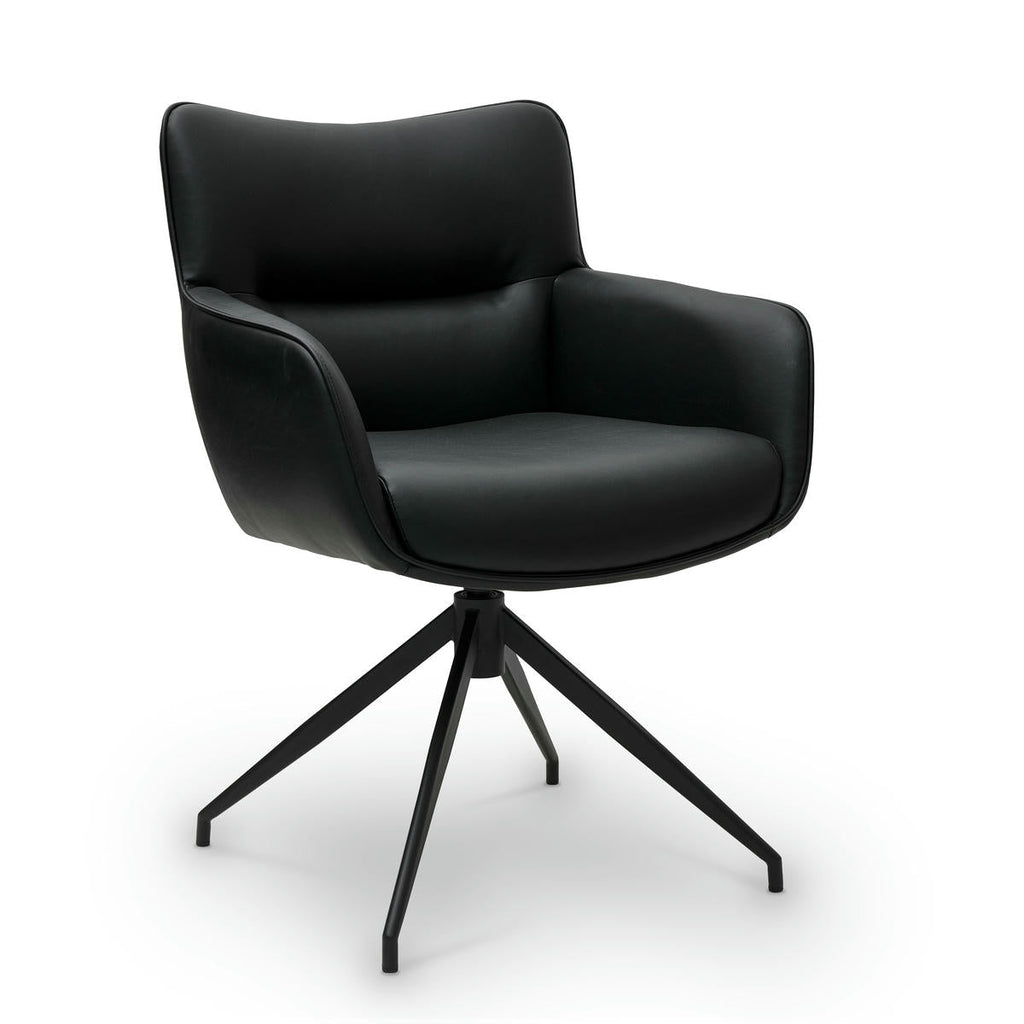 Jessica Esszimmerstühle mit Armlehne 2er Set - Drehbar, Kunstleder Schwarz - FURNHOUSE