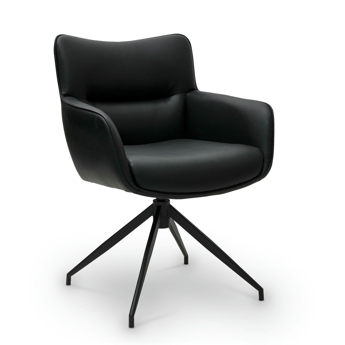 Jessica Esszimmerstühle mit Armlehne 2er Set - Drehbar, Kunstleder Schwarz - FURNHOUSE