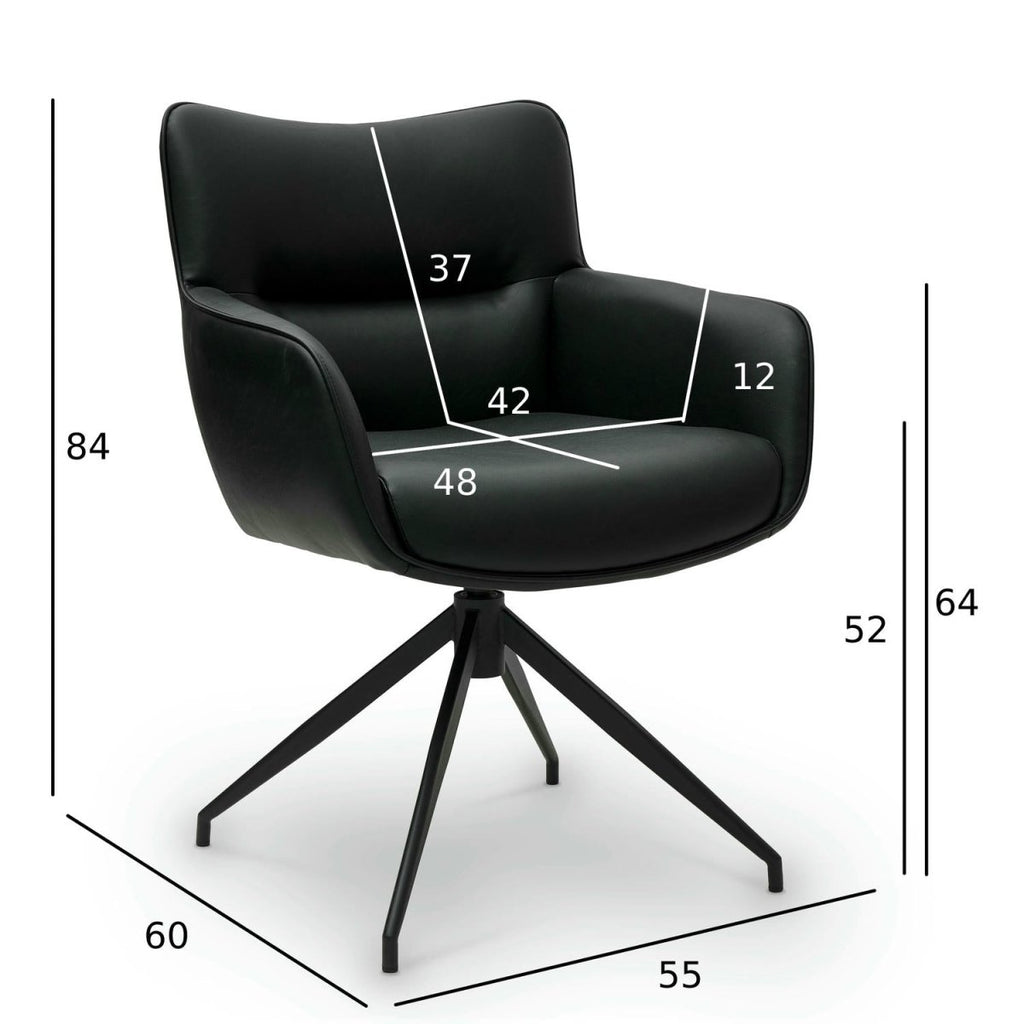 Jessica Esszimmerstühle mit Armlehne 2er Set - Drehbar, Kunstleder Schwarz - FURNHOUSE