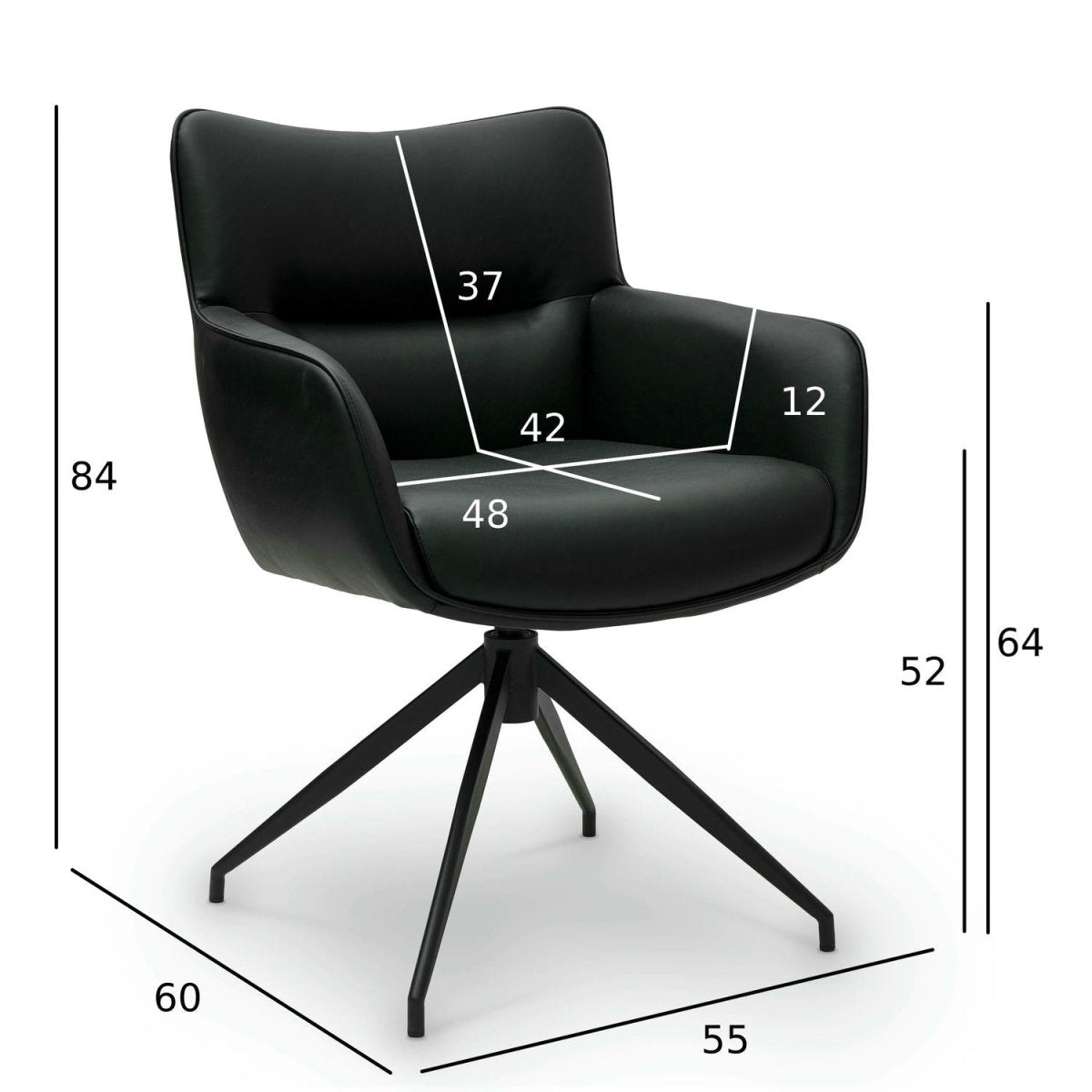 Jessica Esszimmerstühle mit Armlehne 2er Set - Drehbar, Kunstleder Schwarz - FURNHOUSE