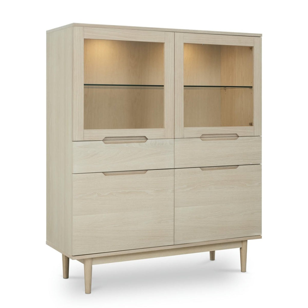 Highboard mit LED-Beleuchtung - 124 cm breit - Eiche bianco - FURNHOUSE