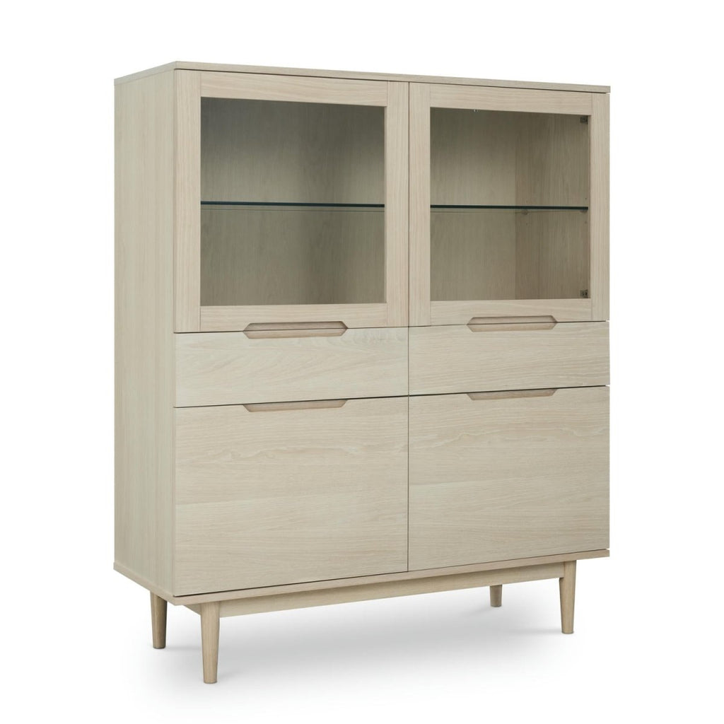 Highboard mit LED-Beleuchtung - 124 cm breit - Eiche bianco - FURNHOUSE
