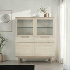 Highboard mit LED-Beleuchtung - 124 cm breit - Eiche bianco - FURNHOUSE