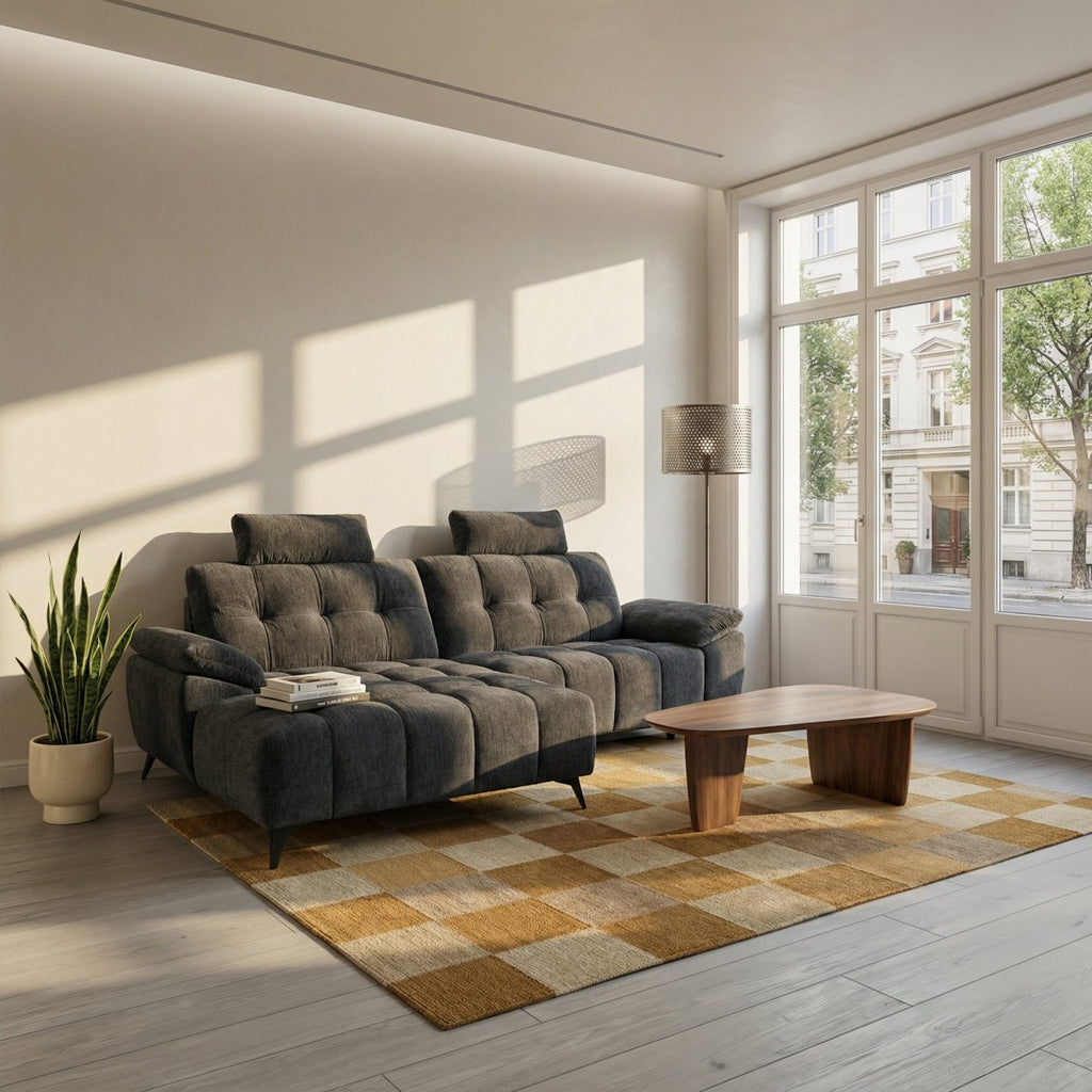 L-Form Ecksofa Links - mit Elektrische Relaxfunktion, USB - Stoffbezug Grau - FURNHOUSE