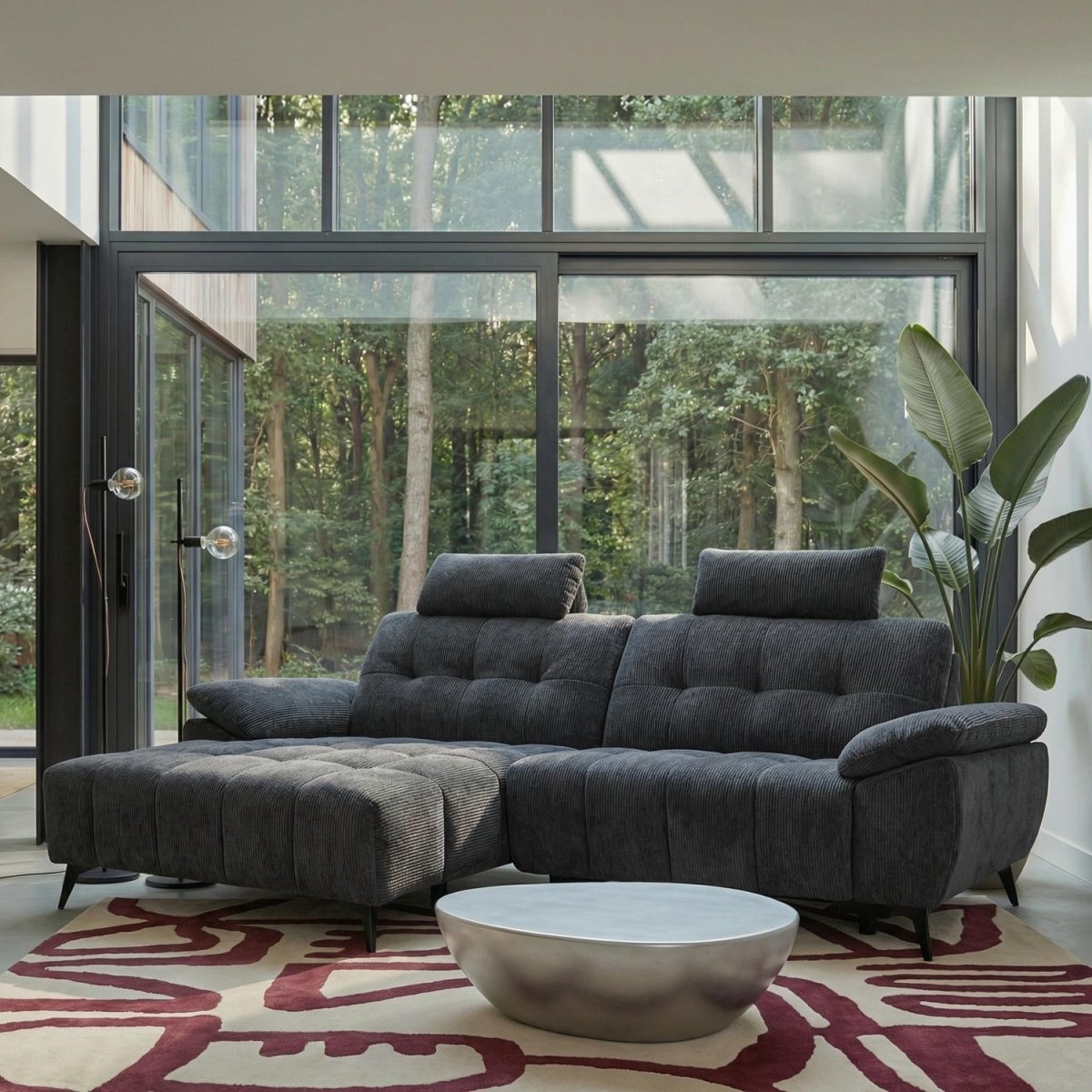 L-Form Ecksofa Links - mit Elektrische Relaxfunktion, USB - Stoffbezug Grau - FURNHOUSE