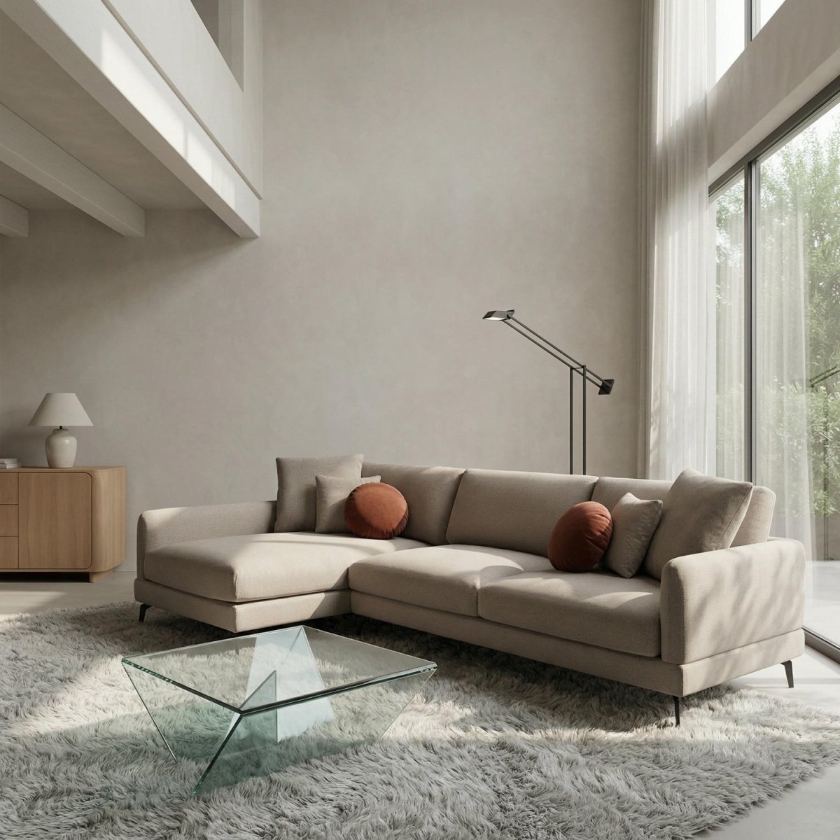L-Form Ecksofa Links - Stoffbezug Beige - FURNHOUSE