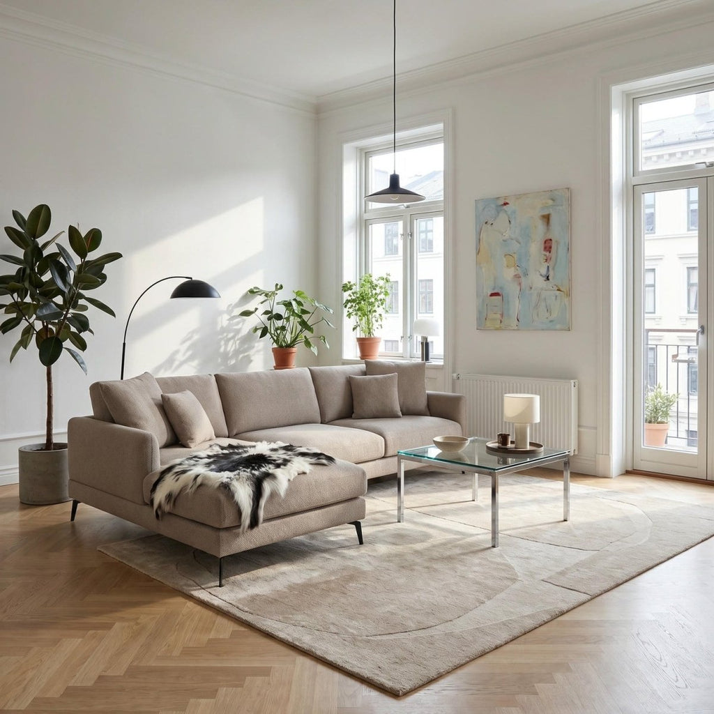 L-Form Ecksofa Links - Stoffbezug Beige - FURNHOUSE