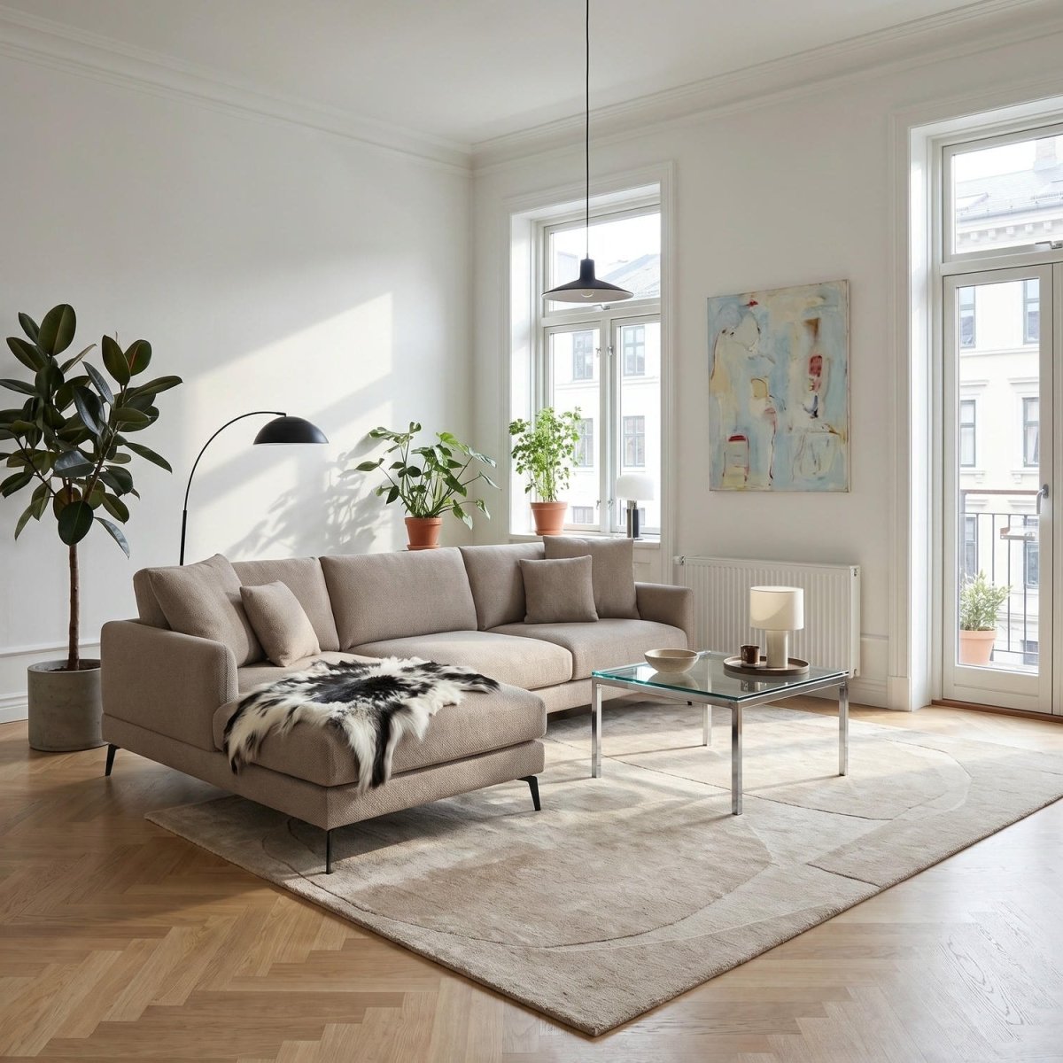 L - Form Ecksofa Links - Stoffbezug Beige - IBBE DESIGN - FURNHOUSE