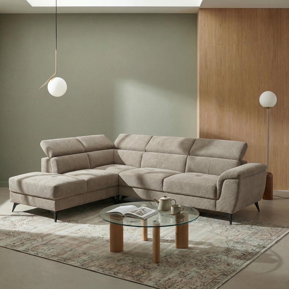 L-Form Ecksofa Links - Stoffbezug Beige - FURNHOUSE