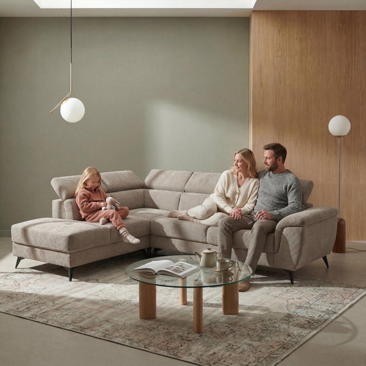 L-Form Ecksofa Links - Stoffbezug Beige - FURNHOUSE