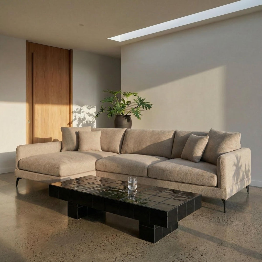 L-Form Ecksofa Links - Stoffbezug Beige - FURNHOUSE