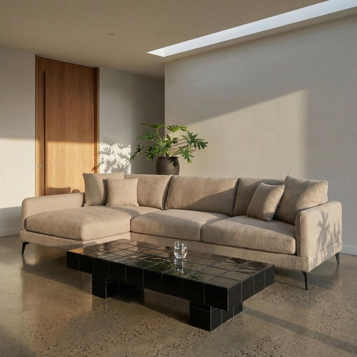 L-Form Ecksofa Links - Stoffbezug Beige - FURNHOUSE