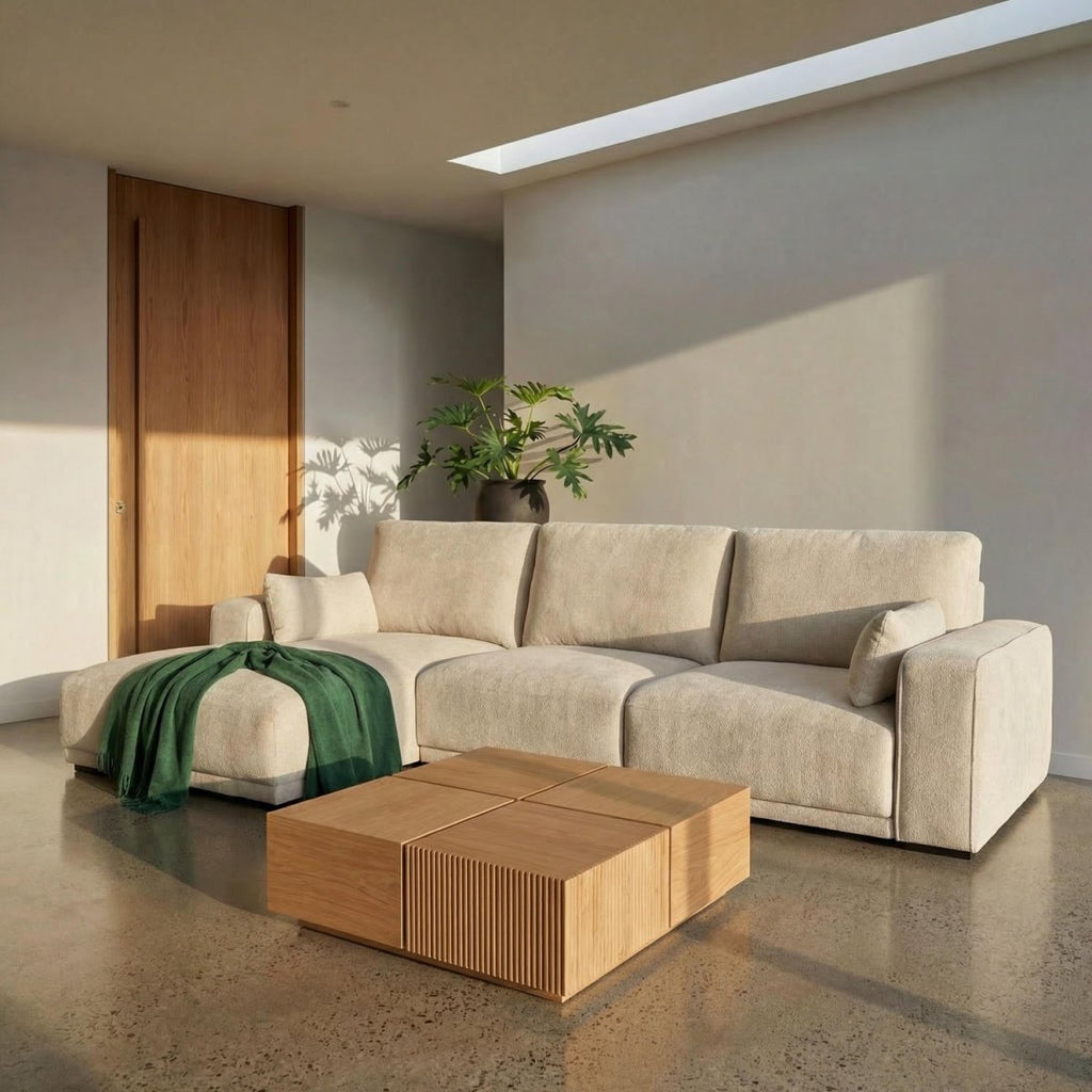 L-Form Ecksofa Links - Stoffbezug Creme - FURNHOUSE