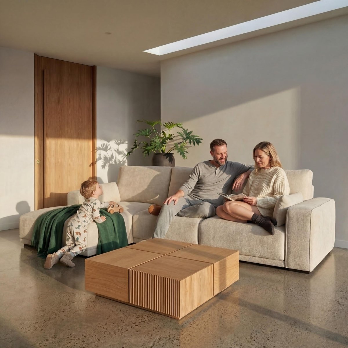 L-Form Ecksofa Links - Stoffbezug Creme - FURNHOUSE