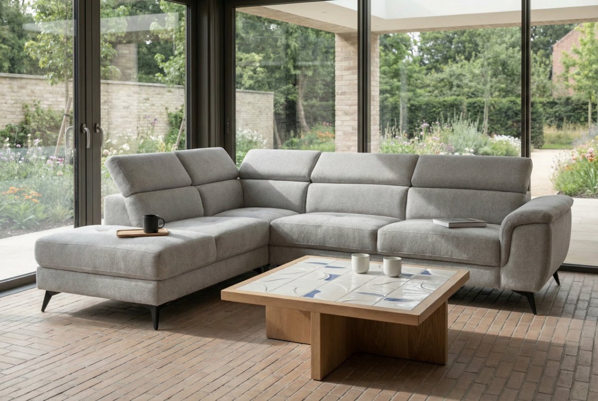 L-Form Ecksofa Links - Stoffbezug Grau - FURNHOUSE