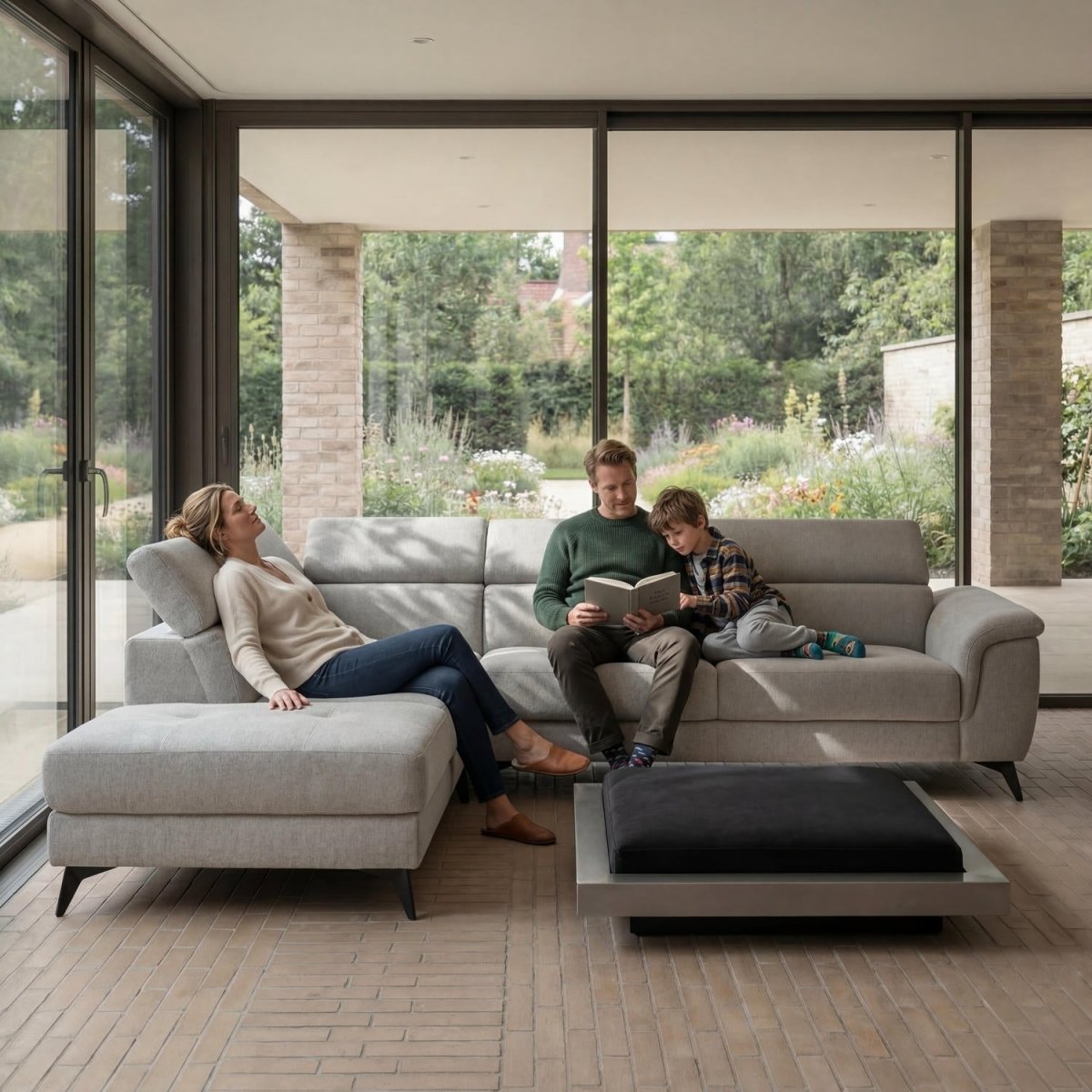 L-Form Ecksofa Links - Stoffbezug Grau - FURNHOUSE