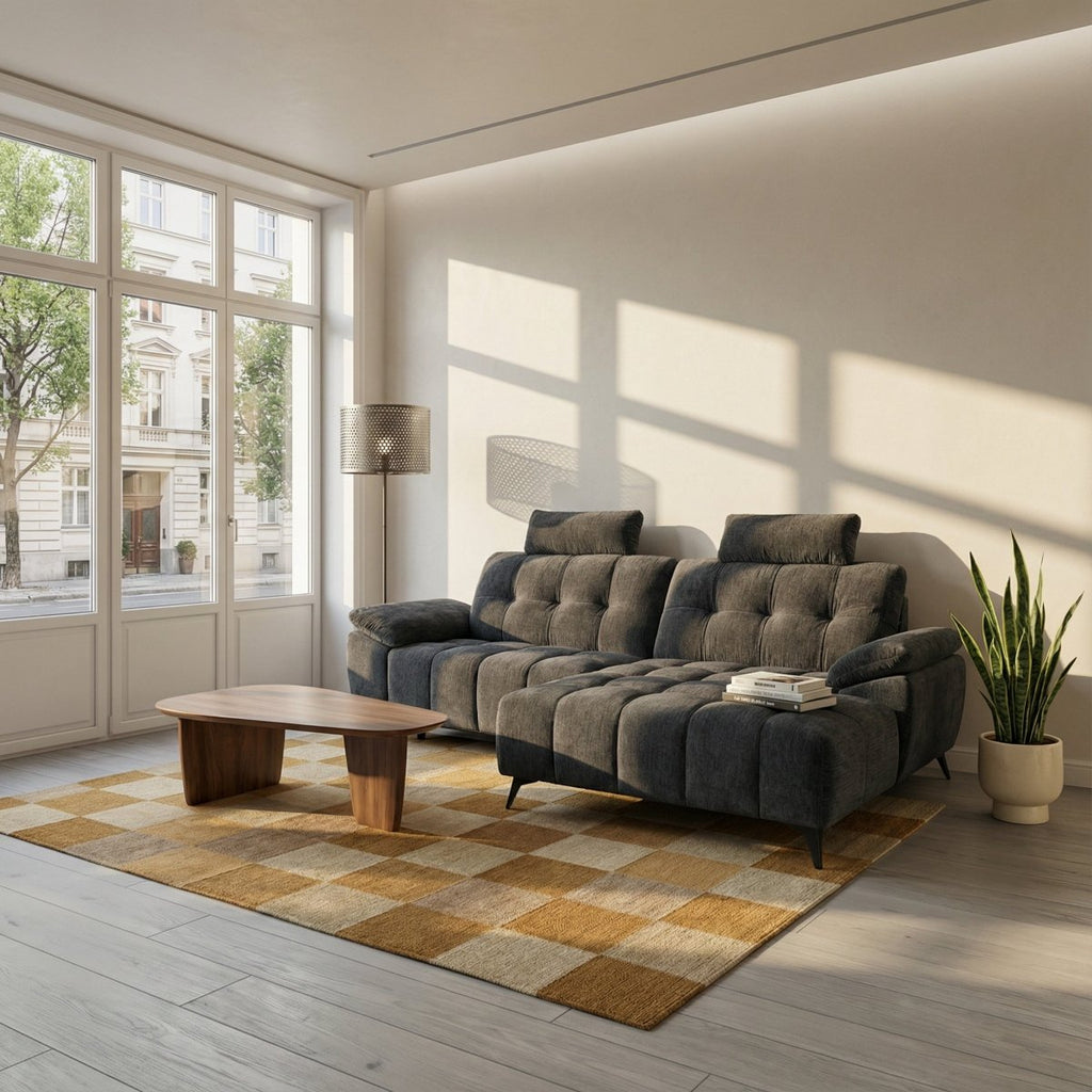 L-Form Ecksofa Rechts - mit Elektrische Relaxfunktion, USB - Stoffbezug Grau - FURNHOUSE