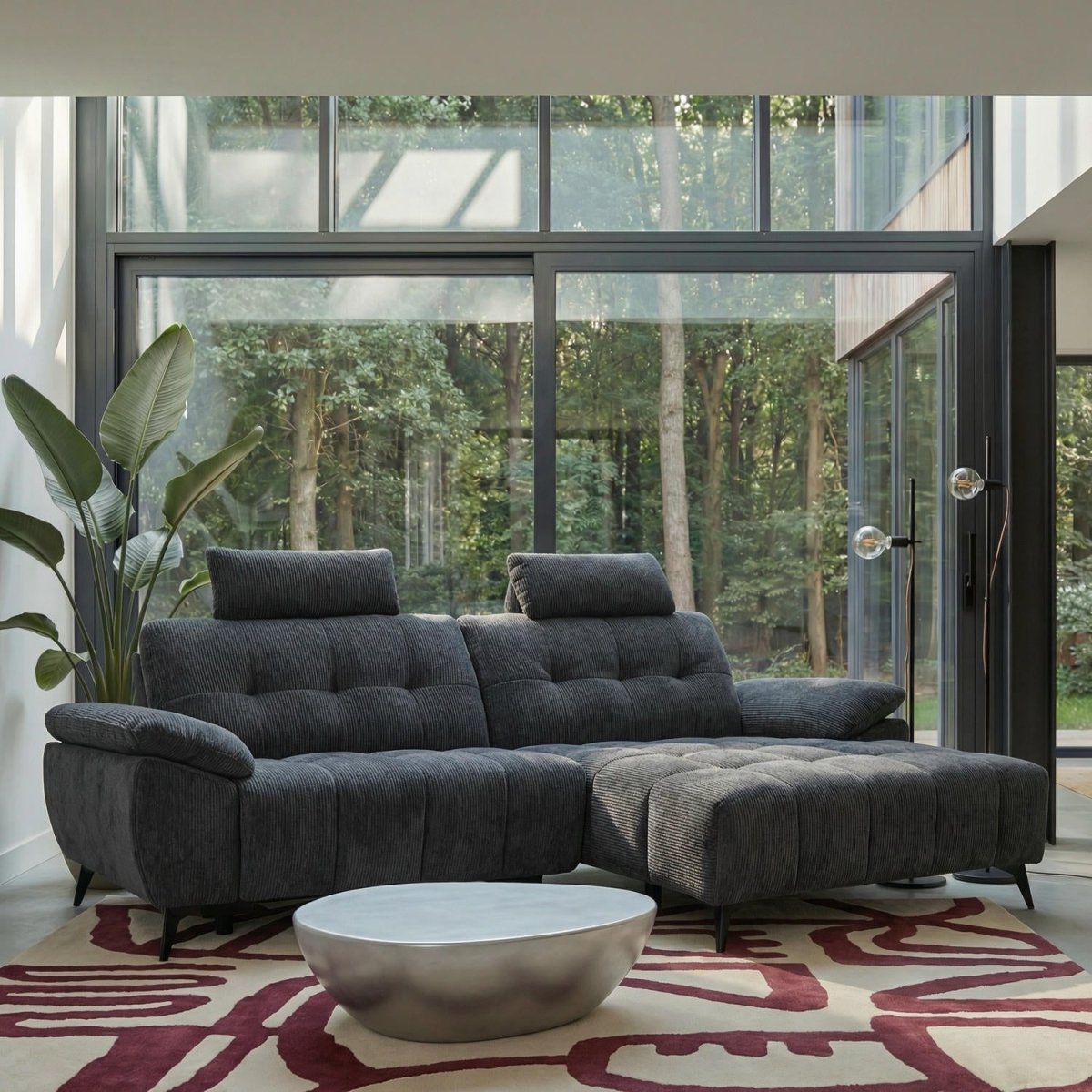 L-Form Ecksofa Rechts - mit Elektrische Relaxfunktion, USB - Stoffbezug Grau - FURNHOUSE