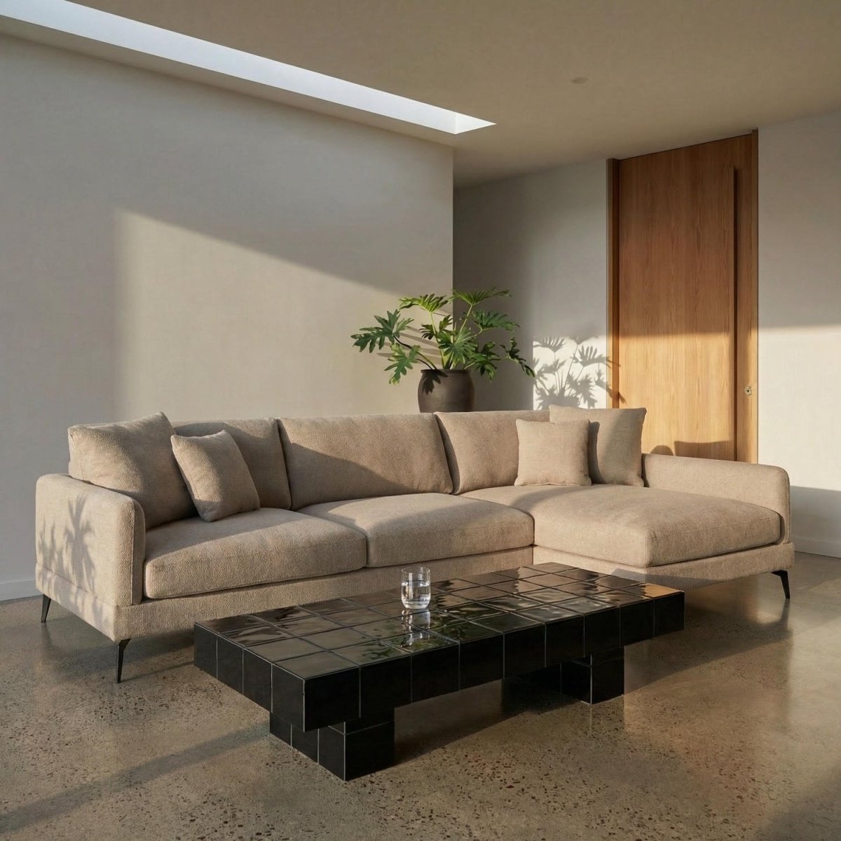 L-Form Ecksofa Rechts - Stoffbezug Beige - FURNHOUSE