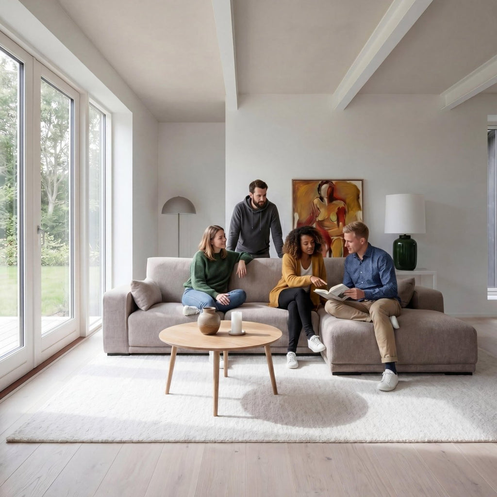 L-Form Ecksofa Rechts - Stoffbezug Beige - FURNHOUSE
