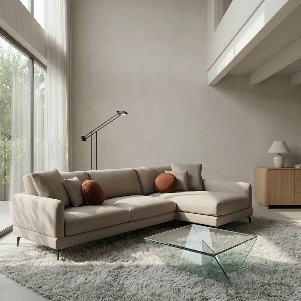 L-Form Ecksofa Rechts - Stoffbezug Beige - FURNHOUSE