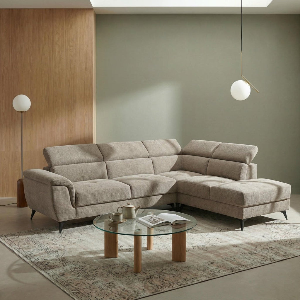 L-Form Ecksofa Rechts - Stoffbezug Beige - FURNHOUSE