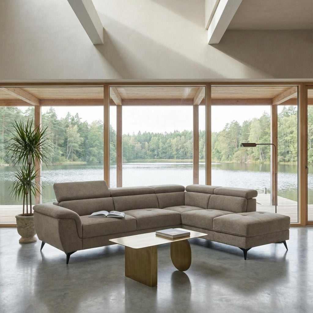 L-Form Ecksofa Rechts - Stoffbezug Beige - FURNHOUSE
