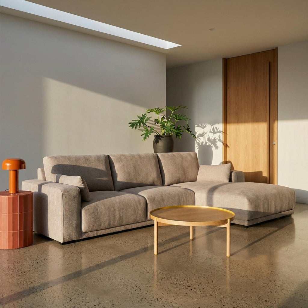 L-Form Ecksofa Rechts - Stoffbezug Creme - FURNHOUSE