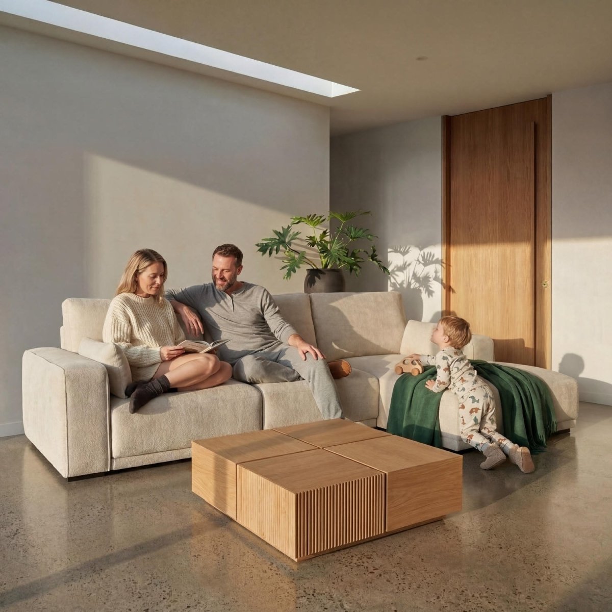 L-Form Ecksofa Rechts - Stoffbezug Creme - FURNHOUSE