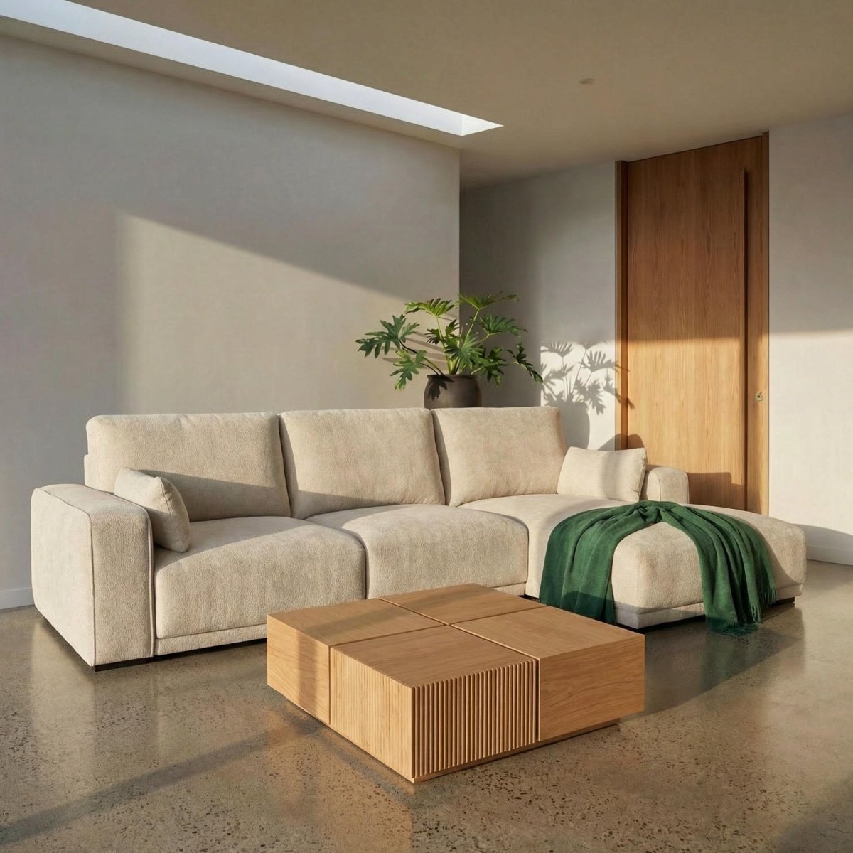 L-Form Ecksofa Rechts - Stoffbezug Creme - FURNHOUSE