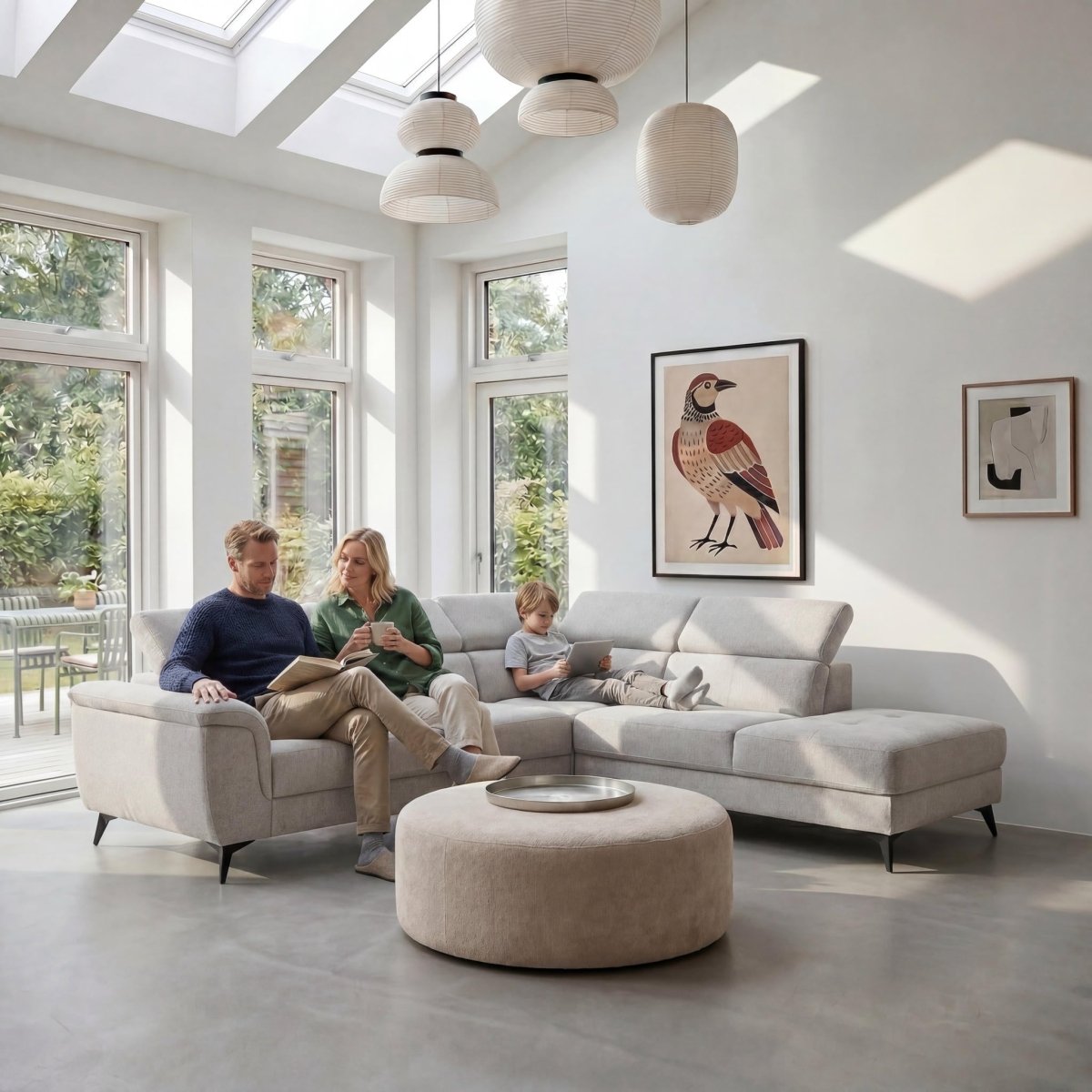 L - Form Ecksofa Rechts - Stoffbezug Grau - IBBE DESIGN - FURNHOUSE