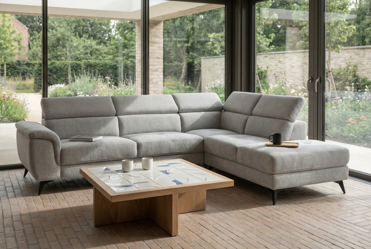 L-Form Ecksofa Rechts - Stoffbezug Grau - FURNHOUSE