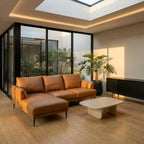 L-Form Ledersofa mit Ottomane Links - Echtleder Cognac Braun - FURNHOUSE