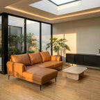 L-Form Ledersofa mit Ottomane Links - Echtleder Cognac Braun - FURNHOUSE