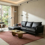 L-Form Ledersofa mit Ottomane Links - Echtleder Schwarz - FURNHOUSE