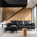 L-Form Ledersofa mit Ottomane Links - Echtleder Schwarz - FURNHOUSE