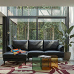 L-Form Ledersofa mit Ottomane Links - Echtleder Schwarz - FURNHOUSE