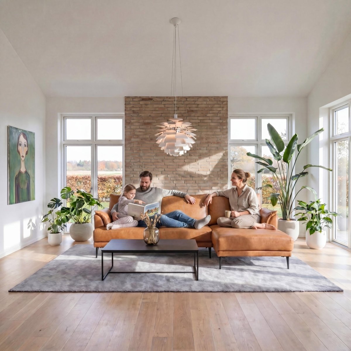 L - Form Ledersofa mit Ottomane Rechts - Echtleder Cognac Braun - IBBE DESIGN - FURNHOUSE