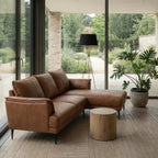 L-Form Ledersofa mit Ottomane Rechts - Echtleder Cognac Braun - FURNHOUSE