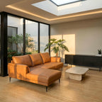 L-Form Ledersofa mit Ottomane Rechts - Echtleder Cognac Braun - FURNHOUSE