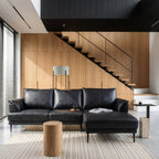 L-Form Ledersofa mit Ottomane Rechts - Echtleder Schwarz - FURNHOUSE