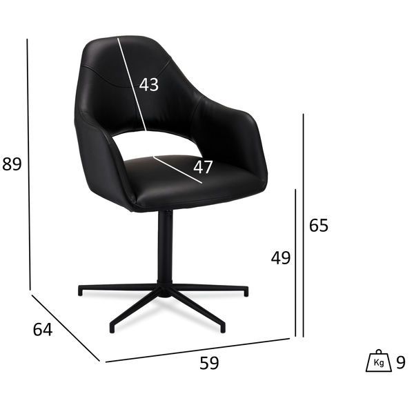 Luna Esszimmerstühle mit Armlehne 2er Set - Drehbar, Kunstleder Schwarz - FURNHOUSE