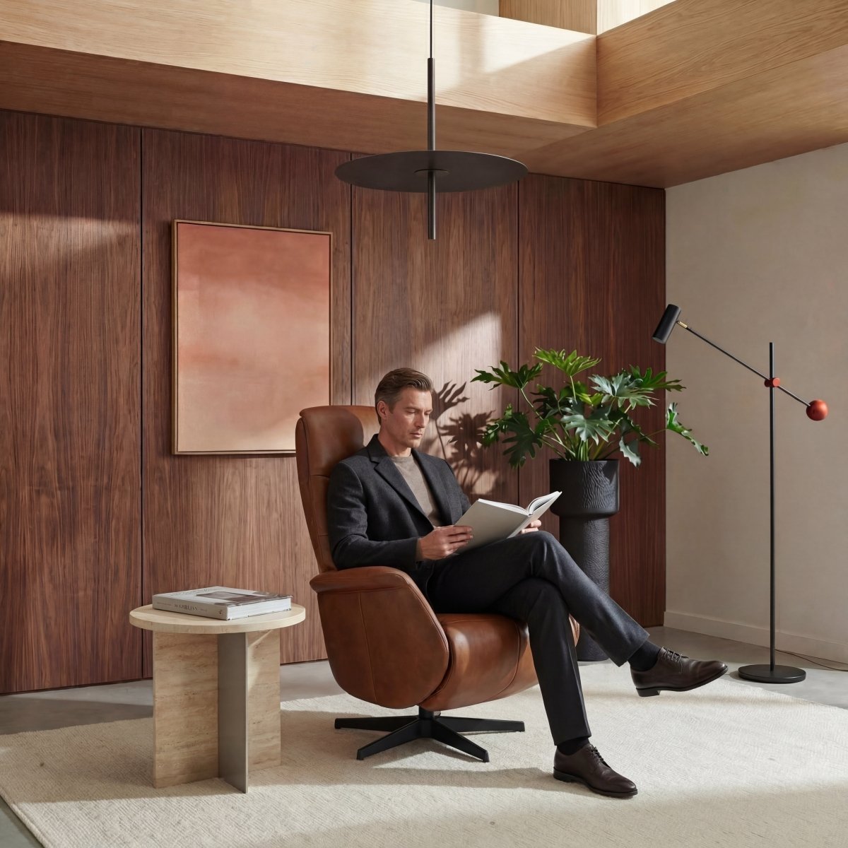 Manueller Relaxsessel - Echtleder Cognac Braun - FURNHOUSE