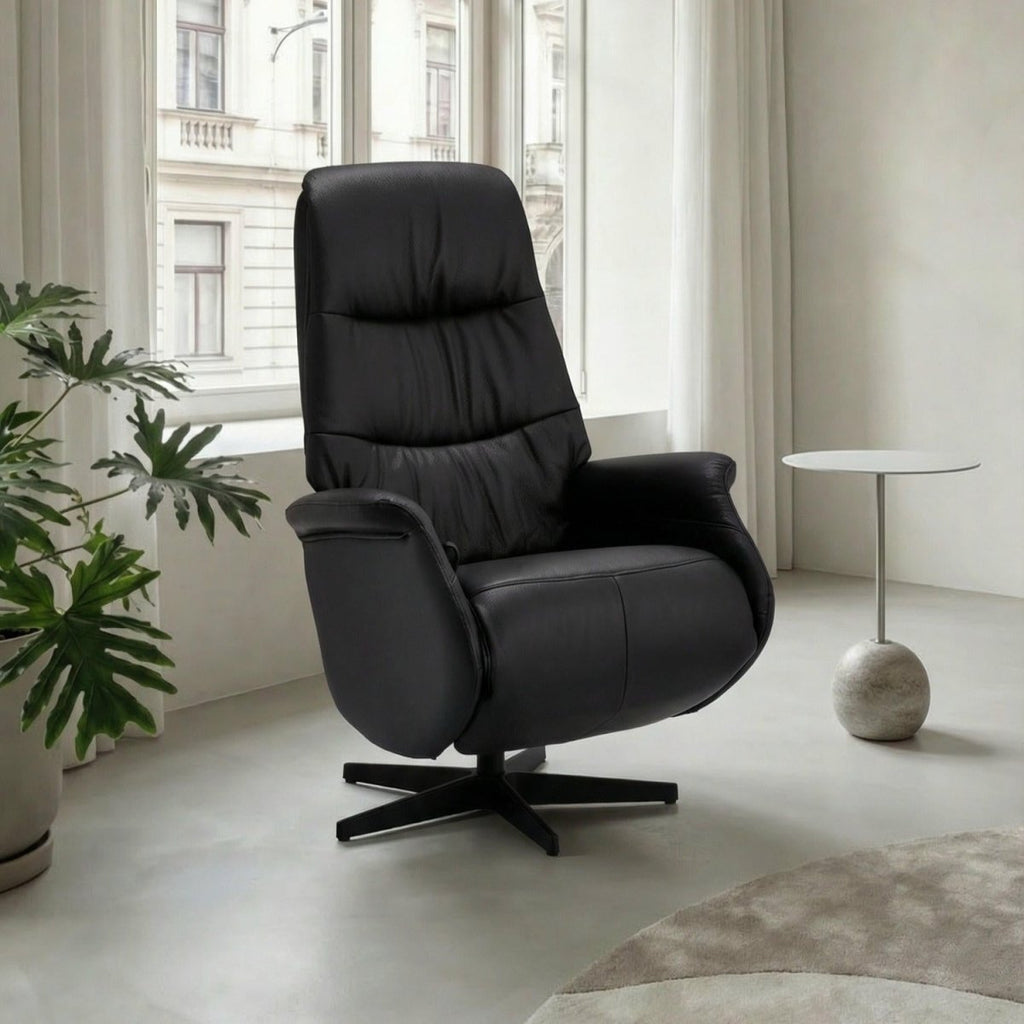 Manueller Relaxsessel - Echtleder Schwarz - FURNHOUSE
